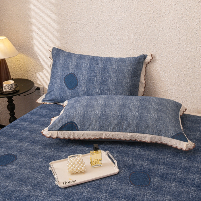 91家纺网 家纺一手货源 找家纺 优米家纺 2025新款加厚全棉磨毛提花纯色床单系列 青花岁月