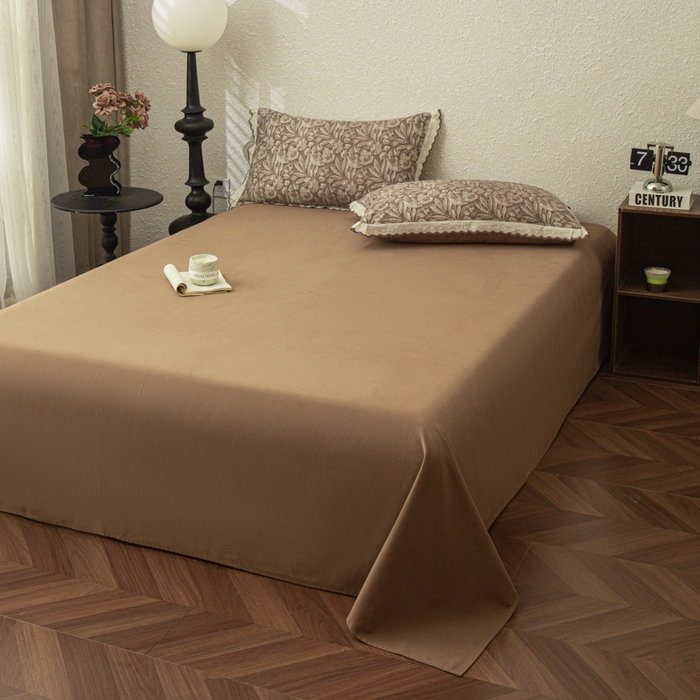 91家纺网 家纺一手货源 找家纺 优米家纺 2025新款加厚全棉磨毛提花纯色床单系列 纯色-深咖