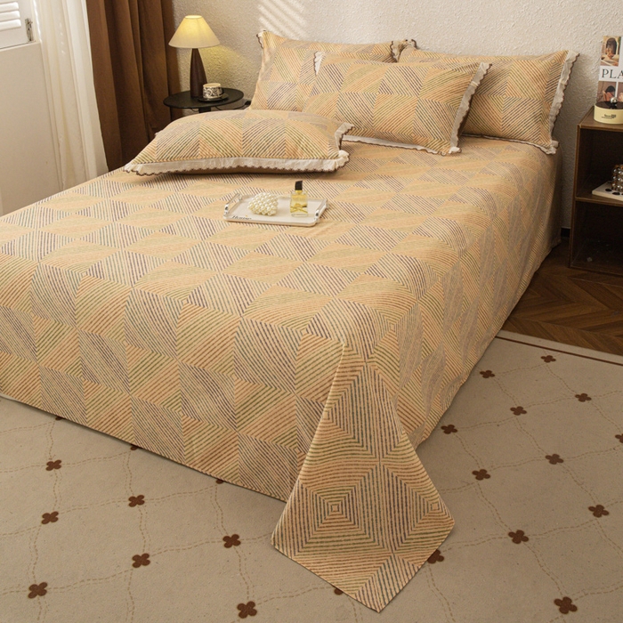 91家纺网 家纺一手货源 找家纺 优米家纺 2025新款加厚全棉磨毛提花纯色床单系列 温馨午后