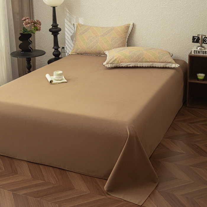 91家纺网 家纺一手货源 找家纺 优米家纺 2025新款加厚全棉磨毛提花纯色床单系列 纯色-深咖