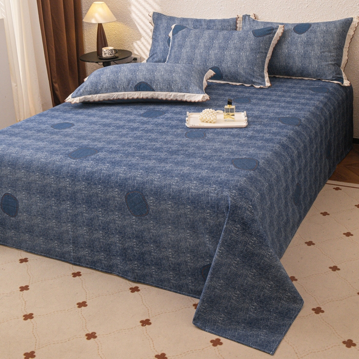 91家纺网 家纺一手货源 找家纺 优米家纺 2025新款加厚全棉磨毛提花纯色床单系列 青花岁月