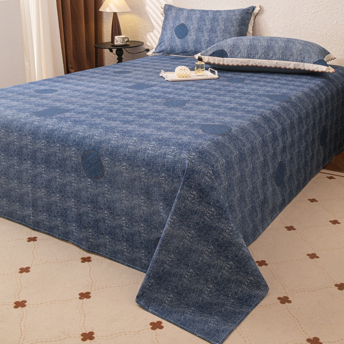 91家纺网 家纺一手货源 找家纺 优米家纺 2025新款加厚全棉磨毛提花纯色床单系列 青花岁月