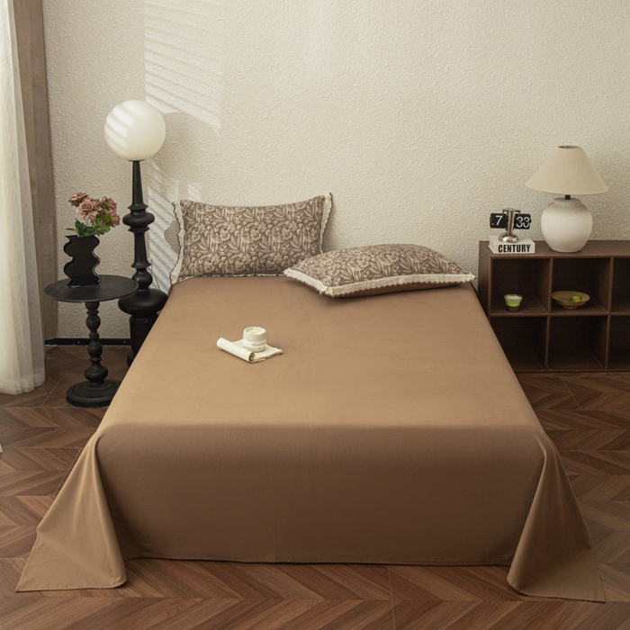 91家纺网 家纺一手货源 找家纺 优米家纺 2025新款加厚全棉磨毛提花纯色床单系列 纯色-深咖