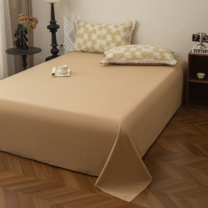 91家纺网 家纺一手货源 找家纺 优米家纺 2025新款加厚全棉磨毛提花纯色床单系列 纯色-大地色