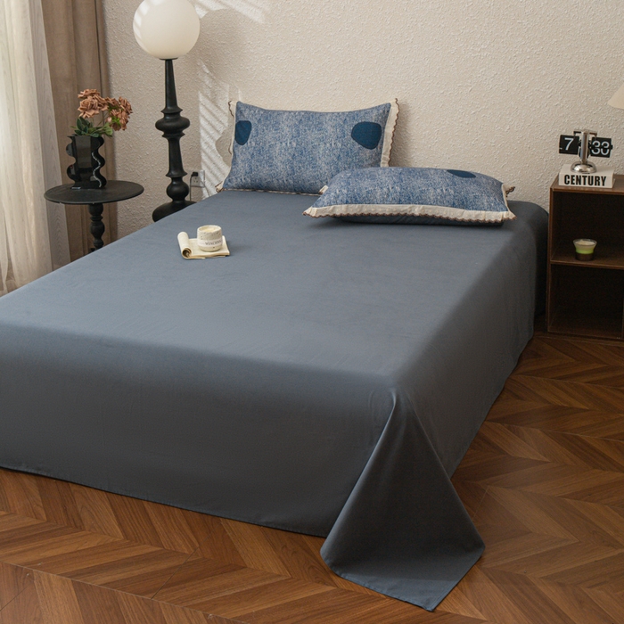 91家纺网 家纺一手货源 找家纺 优米家纺 2025新款加厚全棉磨毛提花纯色床单系列 纯色-海洋蓝