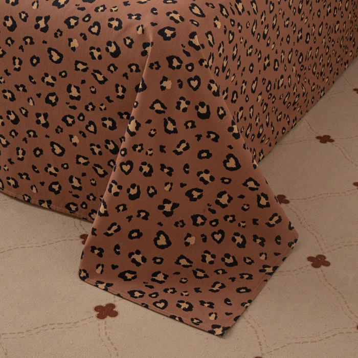 91家纺网 家纺一手货源 找家纺 优米家纺 2025新款加厚全棉磨毛提花纯色床单系列 豹纹-红