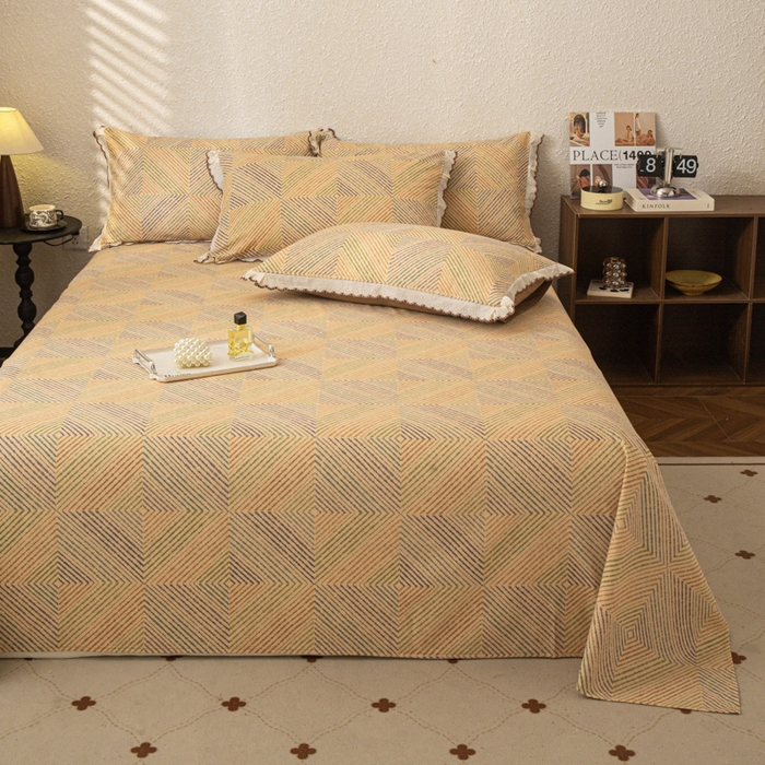 91家纺网 家纺一手货源 找家纺 优米家纺 2025新款加厚全棉磨毛提花纯色床单系列 温馨午后