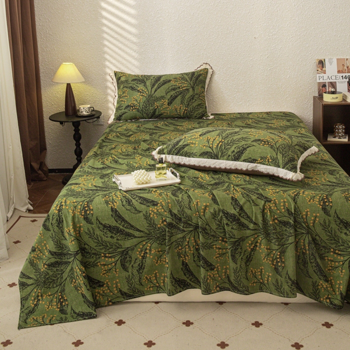 91家纺网 家纺一手货源 找家纺 优米家纺 2025新款加厚全棉磨毛提花纯色床单系列 陌上花开