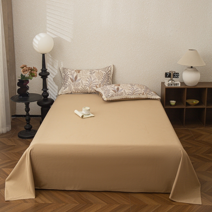 91家纺网 家纺一手货源 找家纺 优米家纺 2025新款加厚全棉磨毛提花纯色床单系列 纯色-大地色