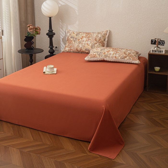 91家纺网 家纺一手货源 找家纺 优米家纺 2025新款加厚全棉磨毛提花纯色床单系列 纯色-桔咖