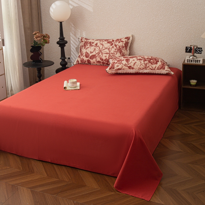 91家纺网 家纺一手货源 找家纺 优米家纺 2025新款加厚全棉磨毛提花纯色床单系列 纯色-大红