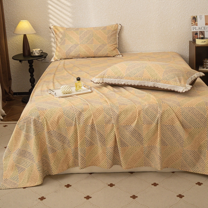 91家纺网 家纺一手货源 找家纺 优米家纺 2025新款加厚全棉磨毛提花纯色床单系列 温馨午后