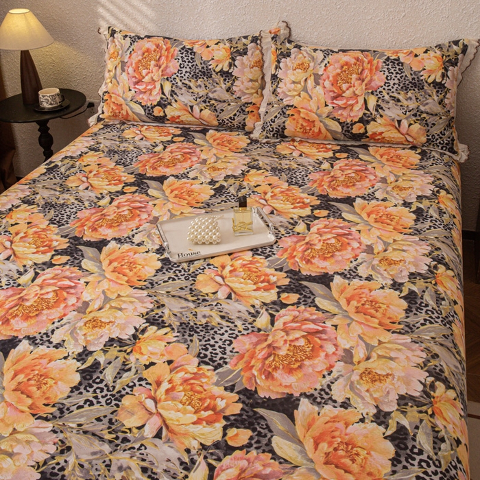 91家纺网 家纺一手货源 找家纺 优米家纺 2025新款加厚全棉磨毛提花纯色床单系列 花之舞