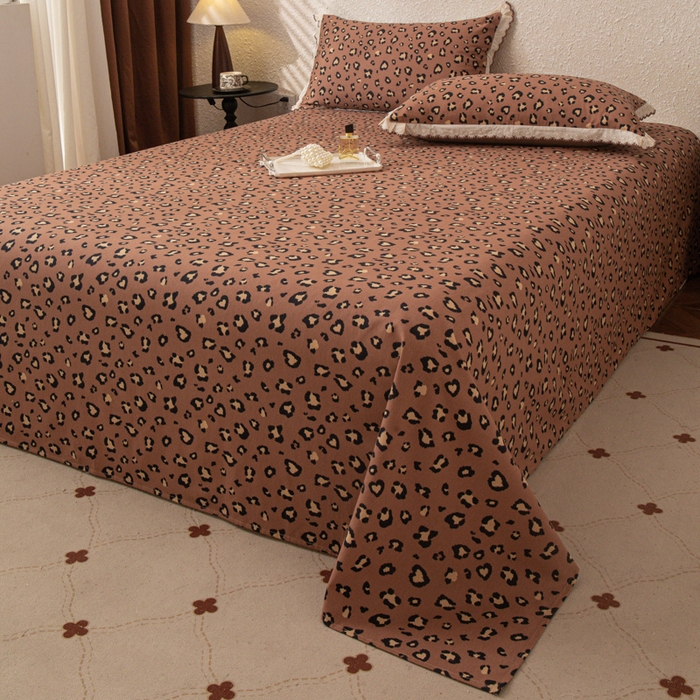 91家纺网 家纺一手货源 找家纺 优米家纺 2025新款加厚全棉磨毛提花纯色床单系列 豹纹-红