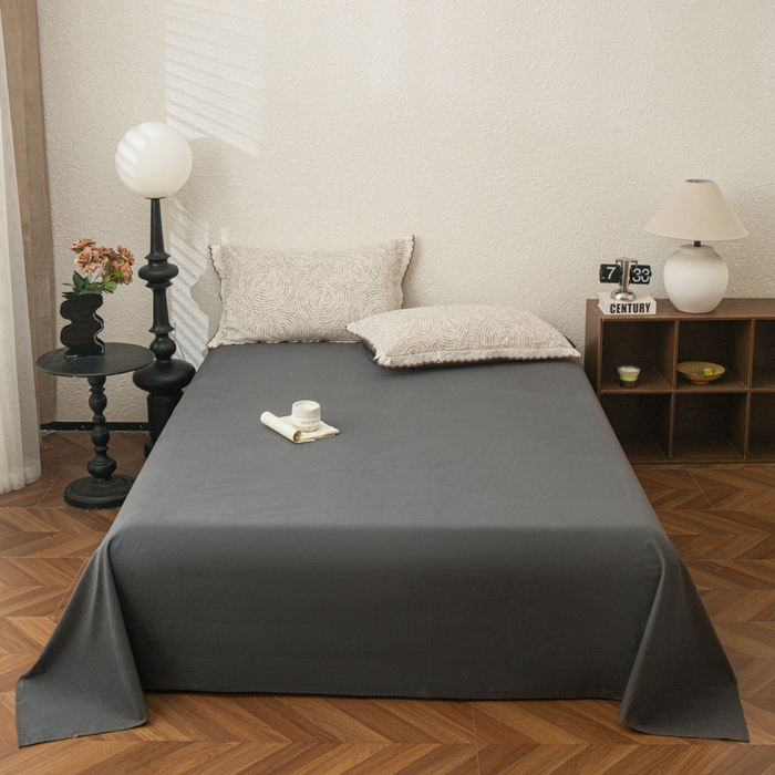 91家纺网 家纺一手货源 找家纺 优米家纺 2025新款加厚全棉磨毛提花纯色床单系列 纯色-深灰