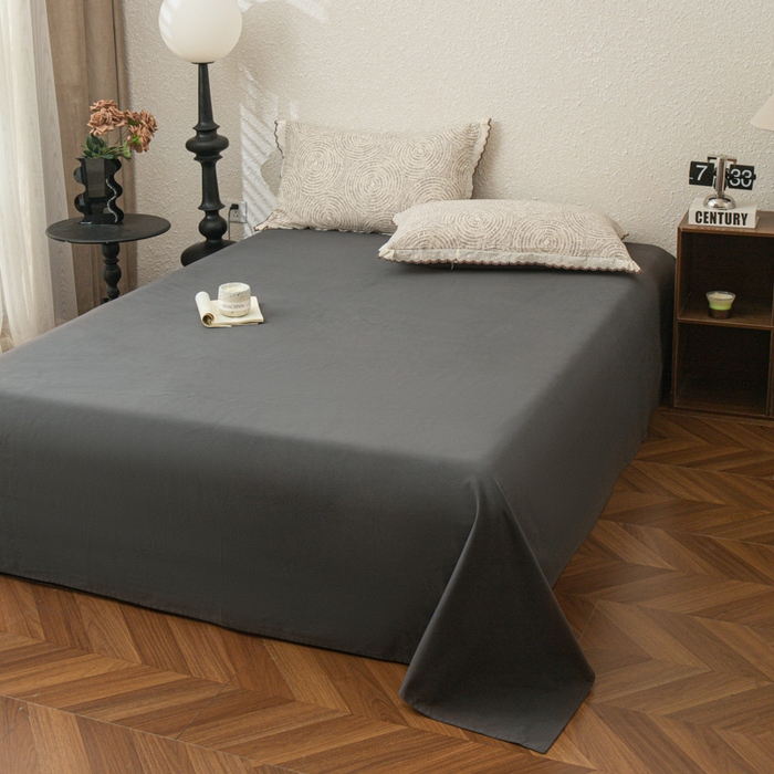 91家纺网 家纺一手货源 找家纺 优米家纺 2025新款加厚全棉磨毛提花纯色床单系列 纯色-深灰