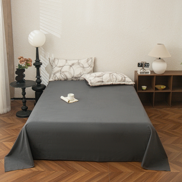 91家纺网 家纺一手货源 找家纺 优米家纺 2025新款加厚全棉磨毛提花纯色床单系列 纯色-深灰