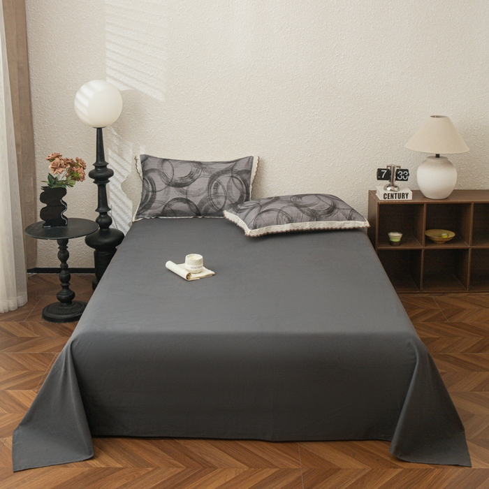 优米家纺 2025新款加厚全棉磨毛提花纯色床单系列 纯色-深灰
