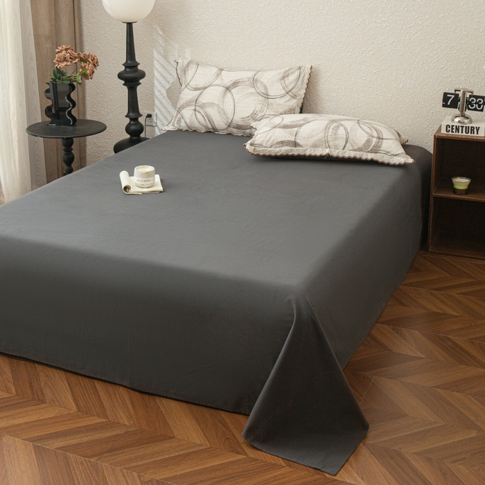 91家纺网 家纺一手货源 找家纺 优米家纺 2025新款加厚全棉磨毛提花纯色床单系列 纯色-深灰