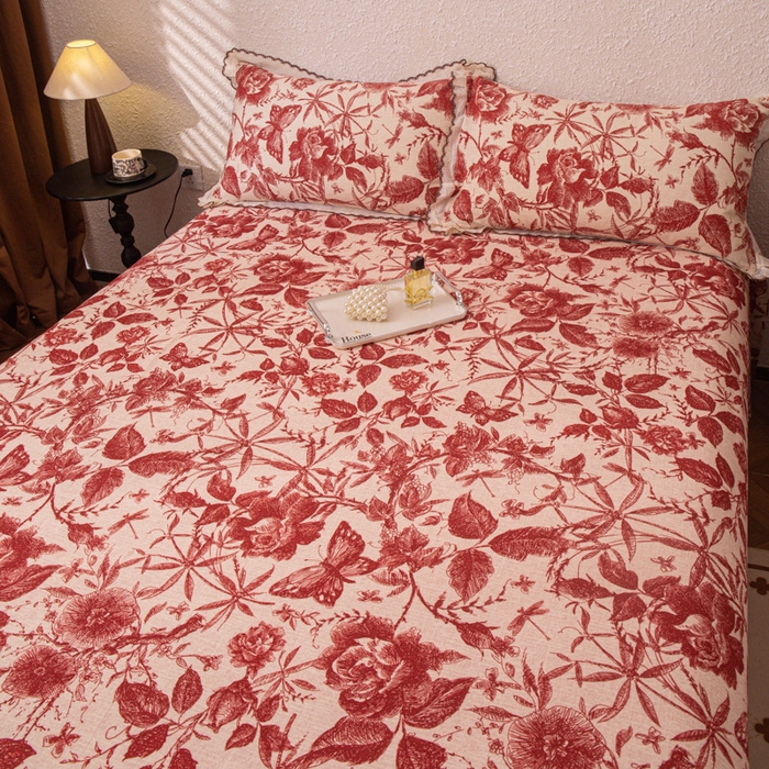 91家纺网 家纺一手货源 找家纺 优米家纺 2025新款加厚全棉磨毛提花纯色床单系列 浮绘花影