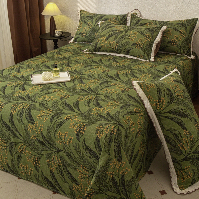 91家纺网 家纺一手货源 找家纺 优米家纺 2025新款加厚全棉磨毛提花纯色床单系列 陌上花开