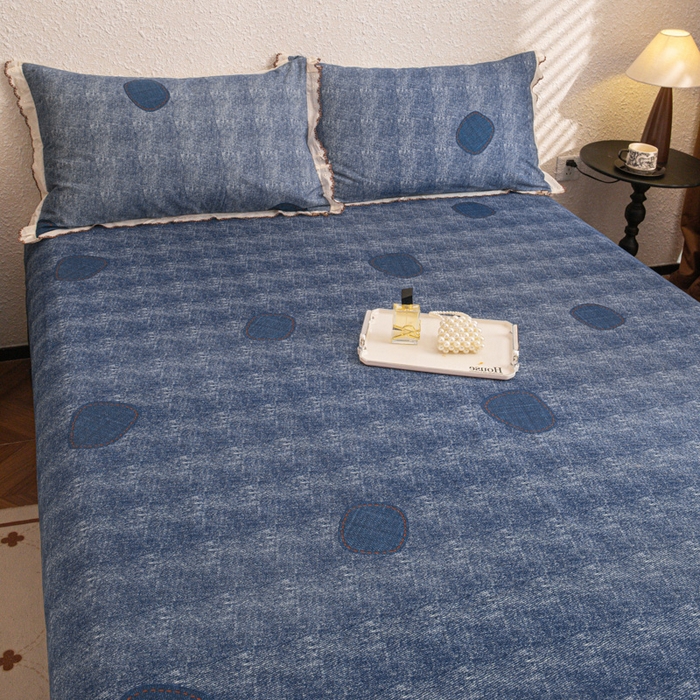 91家纺网 家纺一手货源 找家纺 优米家纺 2025新款加厚全棉磨毛提花纯色床单系列 青花岁月