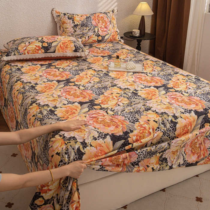 91家纺网 家纺一手货源 找家纺 优米家纺 2025新款加厚全棉磨毛提花纯色床单系列 花之舞