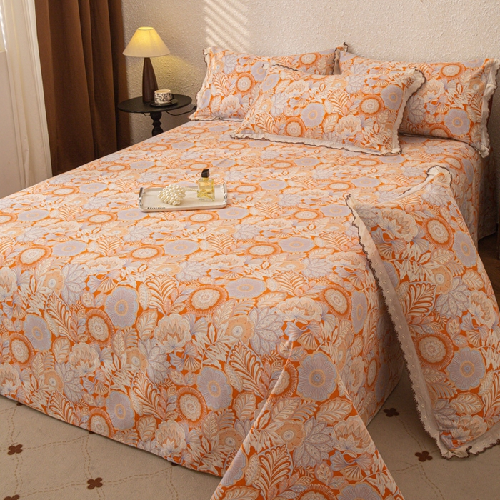 91家纺网 家纺一手货源 找家纺 优米家纺 2025新款加厚全棉磨毛提花纯色床单系列 满园花开