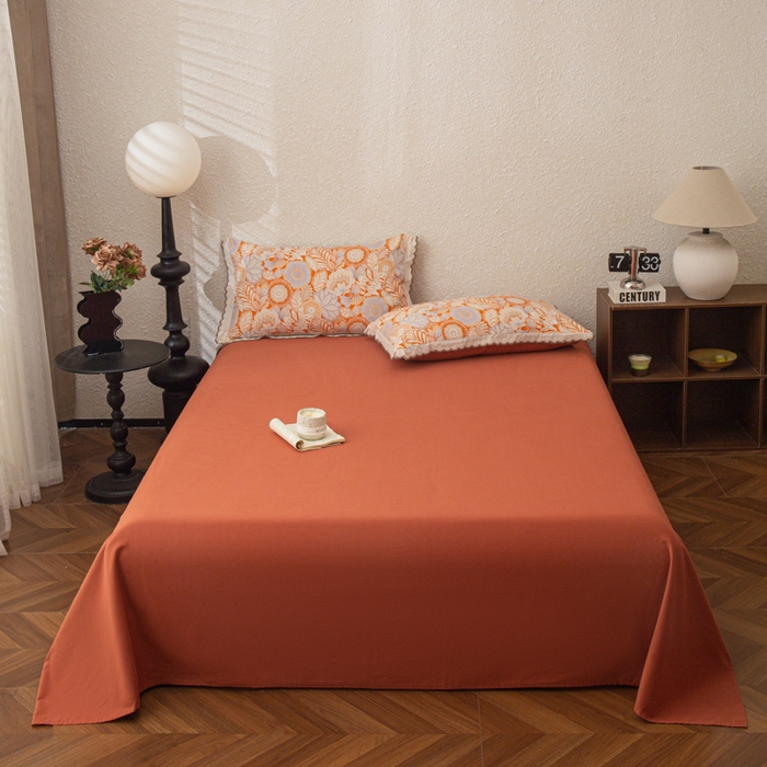 91家纺网 家纺一手货源 找家纺 优米家纺 2025新款加厚全棉磨毛提花纯色床单系列 纯色-桔咖