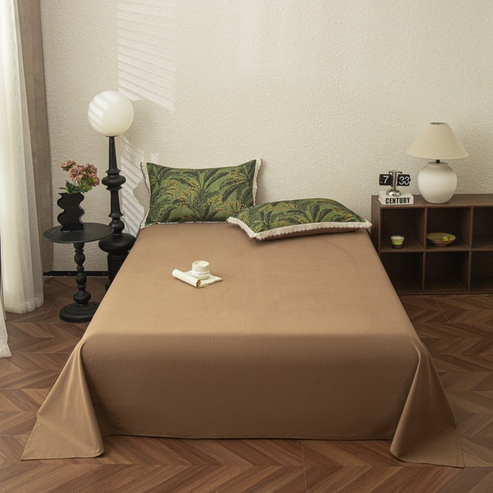 91家纺网 家纺一手货源 找家纺 优米家纺 2025新款加厚全棉磨毛提花纯色床单系列 纯色-深咖