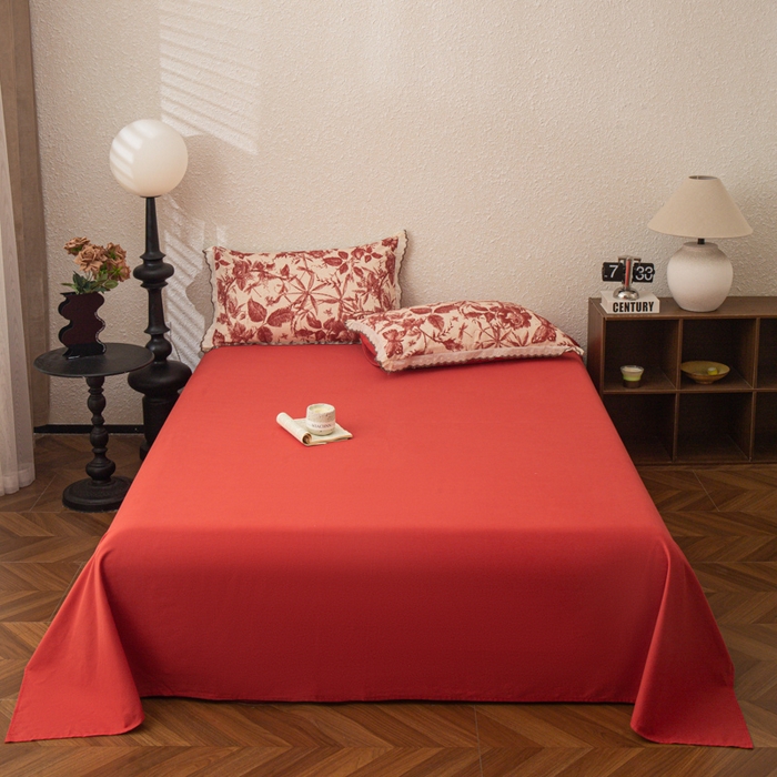 优米家纺 2025新款加厚全棉磨毛提花纯色床单系列 纯色-大红