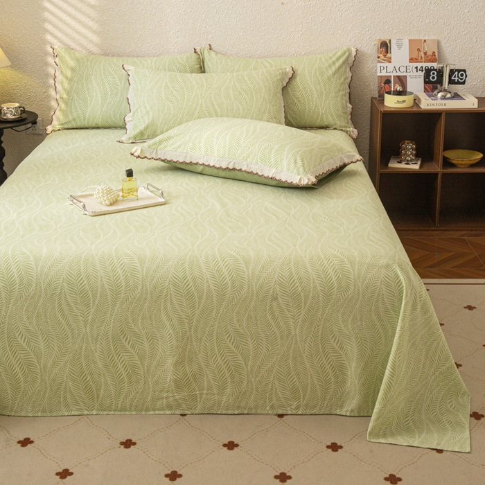 91家纺网 家纺一手货源 找家纺 优米家纺 2025新款加厚全棉磨毛提花纯色床单系列 海棠花开