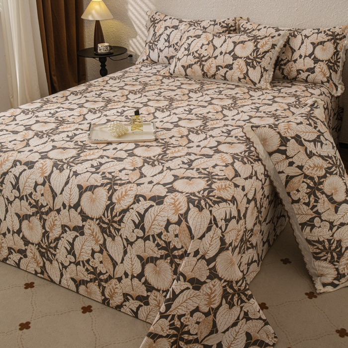 91家纺网 家纺一手货源 找家纺 优米家纺 2025新款加厚全棉磨毛提花纯色床单系列 漫步花庭