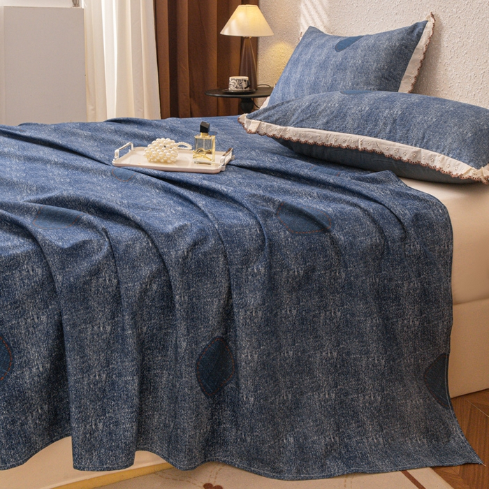 91家纺网 家纺一手货源 找家纺 优米家纺 2025新款加厚全棉磨毛提花纯色床单系列 青花岁月
