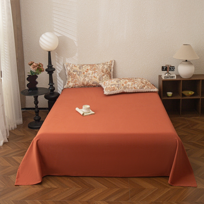 91家纺网 家纺一手货源 找家纺 优米家纺 2025新款加厚全棉磨毛提花纯色床单系列 纯色-桔咖