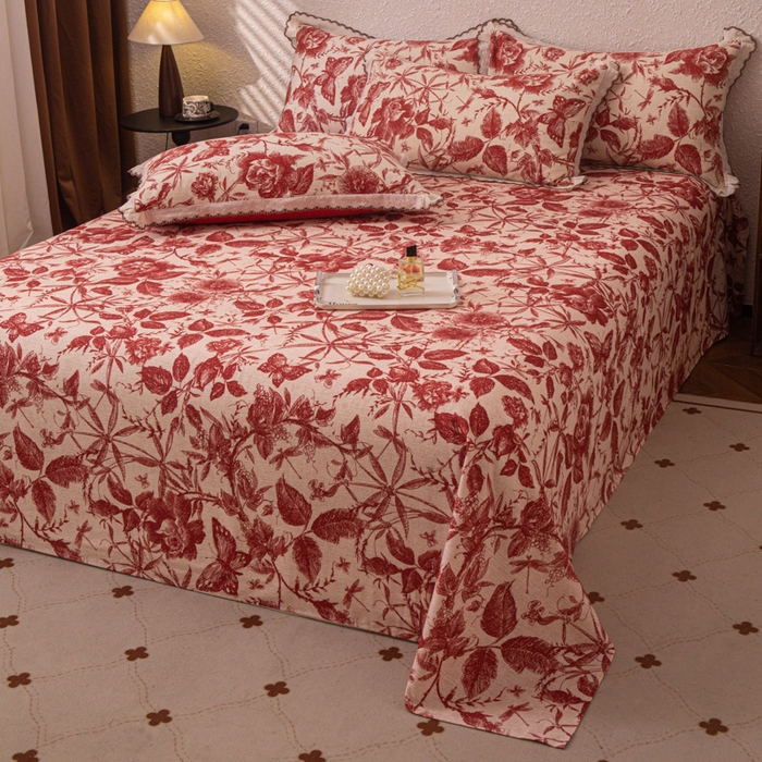 91家纺网 家纺一手货源 找家纺 优米家纺 2025新款加厚全棉磨毛提花纯色床单系列 浮绘花影