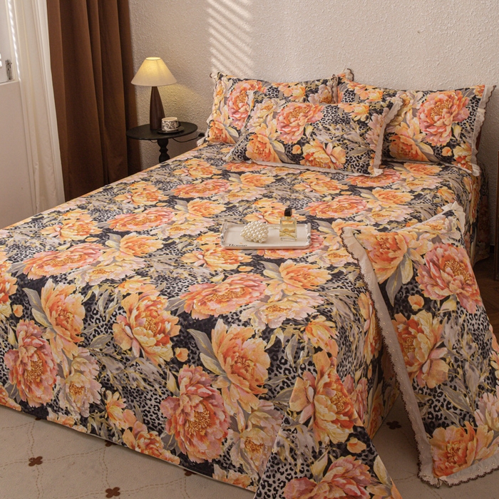 91家纺网 家纺一手货源 找家纺 优米家纺 2025新款加厚全棉磨毛提花纯色床单系列 花之舞