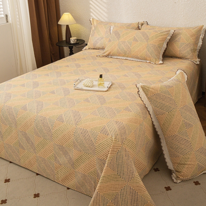 91家纺网 家纺一手货源 找家纺 优米家纺 2025新款加厚全棉磨毛提花纯色床单系列 温馨午后