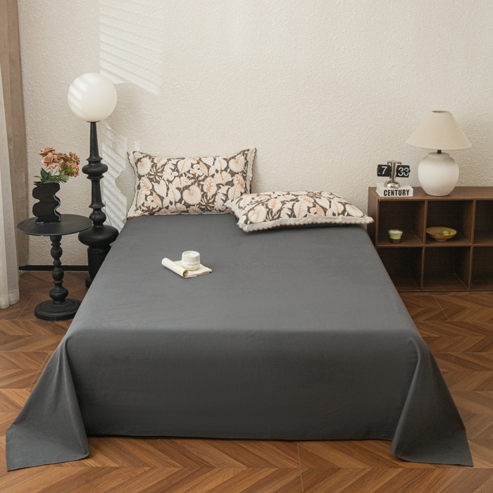 91家纺网 家纺一手货源 找家纺 优米家纺 2025新款加厚全棉磨毛提花纯色床单系列 纯色-深灰