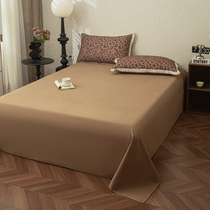 91家纺网 家纺一手货源 找家纺 优米家纺 2025新款加厚全棉磨毛提花纯色床单系列 纯色-深咖