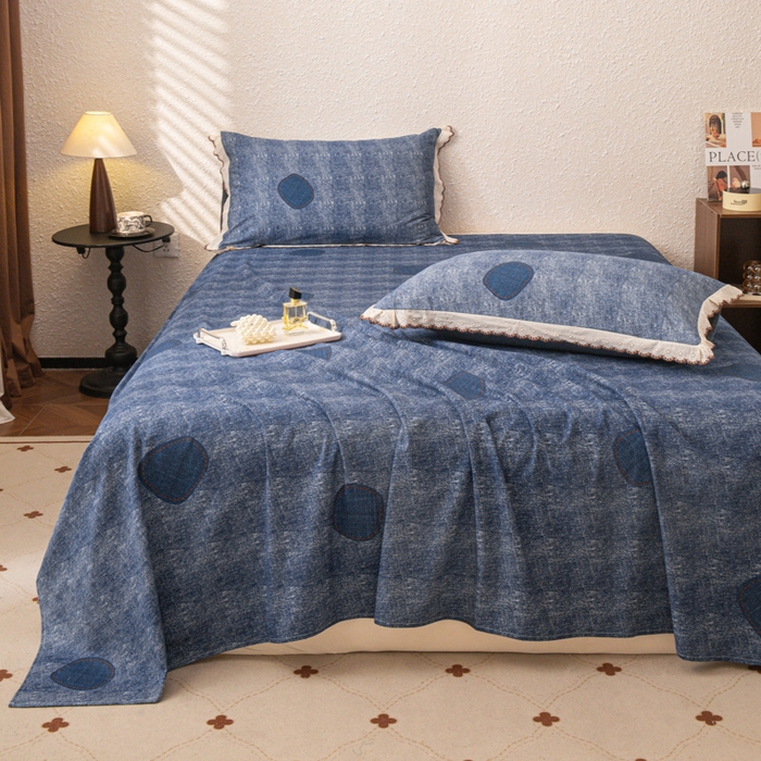 91家纺网 家纺一手货源 找家纺 优米家纺 2025新款加厚全棉磨毛提花纯色床单系列 青花岁月