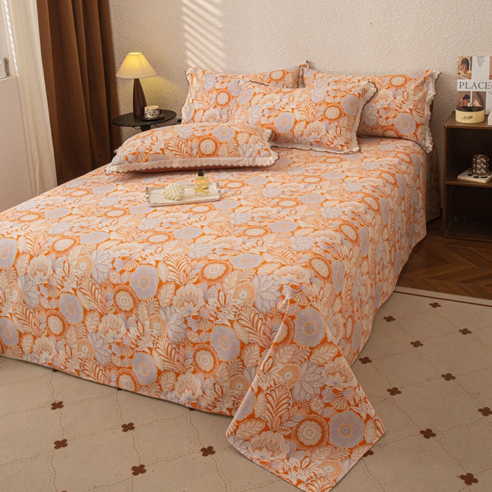 91家纺网 家纺一手货源 找家纺 优米家纺 2025新款加厚全棉磨毛提花纯色床单系列 满园花开