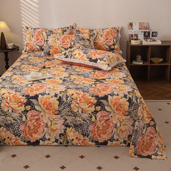 91家纺网 家纺一手货源 找家纺 优米家纺 2025新款加厚全棉磨毛提花纯色床单系列 花之舞