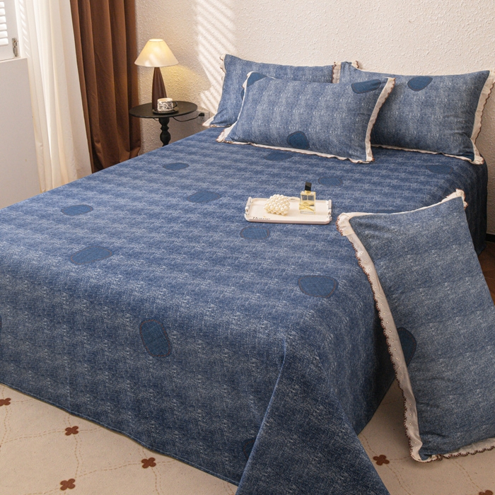 91家纺网 家纺一手货源 找家纺 优米家纺 2025新款加厚全棉磨毛提花纯色床单系列 青花岁月