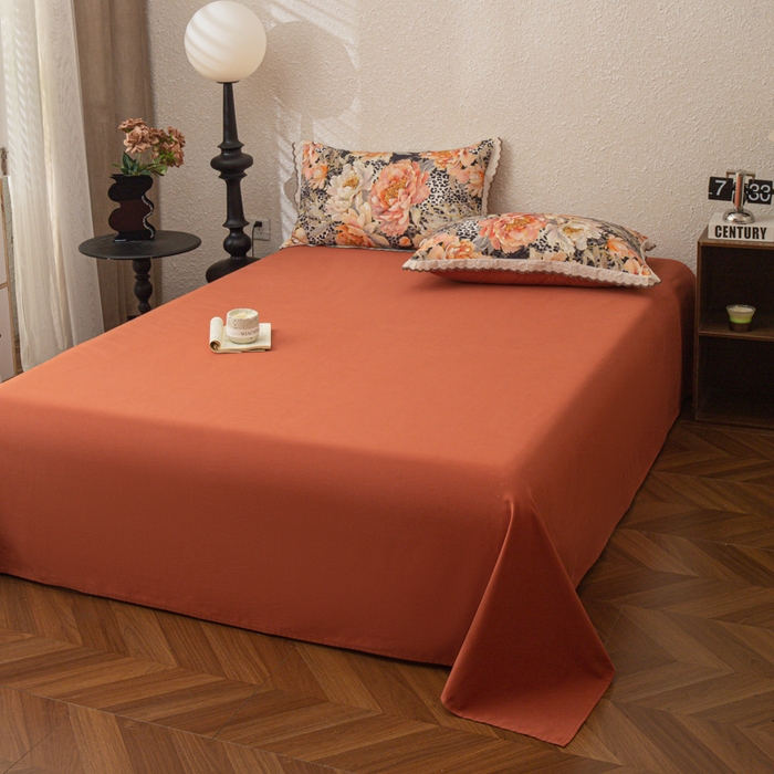 91家纺网 家纺一手货源 找家纺 优米家纺 2025新款加厚全棉磨毛提花纯色床单系列 纯色-桔咖