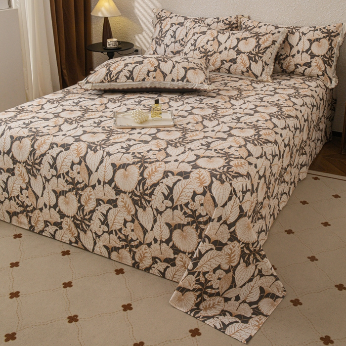 91家纺网 家纺一手货源 找家纺 优米家纺 2025新款加厚全棉磨毛提花纯色床单系列 漫步花庭