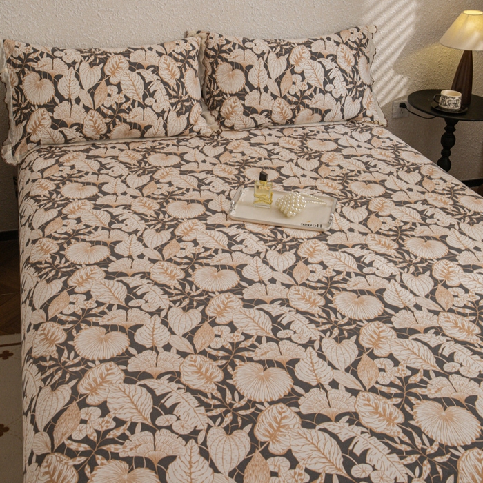 91家纺网 家纺一手货源 找家纺 优米家纺 2025新款加厚全棉磨毛提花纯色床单系列 漫步花庭