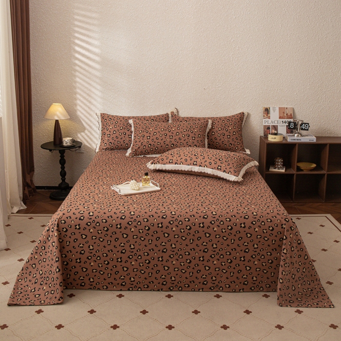 优米家纺 2025新款加厚全棉磨毛提花纯色床单系列 豹纹-红