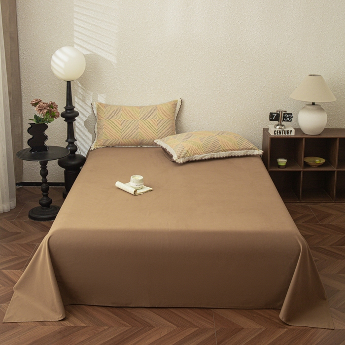 91家纺网 家纺一手货源 找家纺 优米家纺 2025新款加厚全棉磨毛提花纯色床单系列 纯色-深咖