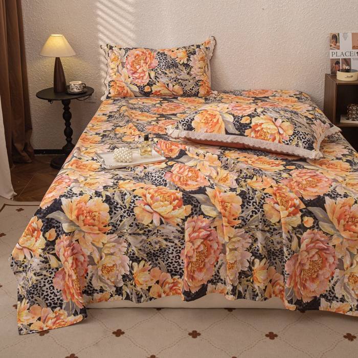 91家纺网 家纺一手货源 找家纺 优米家纺 2025新款加厚全棉磨毛提花纯色床单系列 花之舞